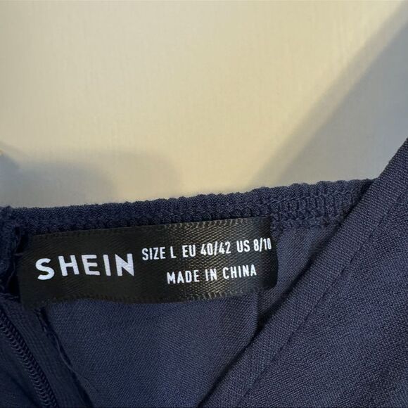 NWOT Shein Navy Crochet Lace Insert Waist Ruffle Hem Cami Dress - Picture 7 of 8